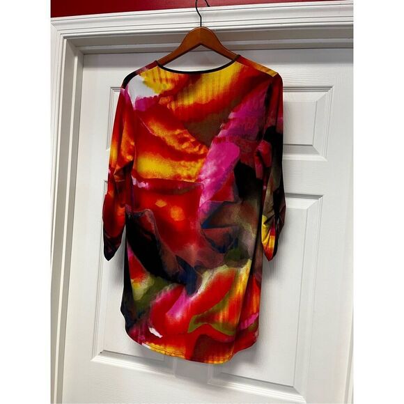 Clara Sun Woo Bright Watercolor Hi-Lo Tunic Top Blouse sz L EUC - Picture 7 of 7